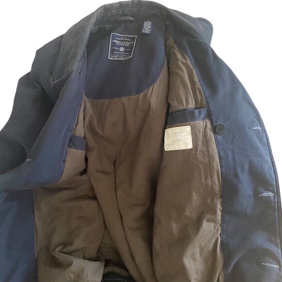 American Eagle Men Navy Double Breasted 90s Canvas Coat Anchor Buttons Academia - Picture 9 of 9
